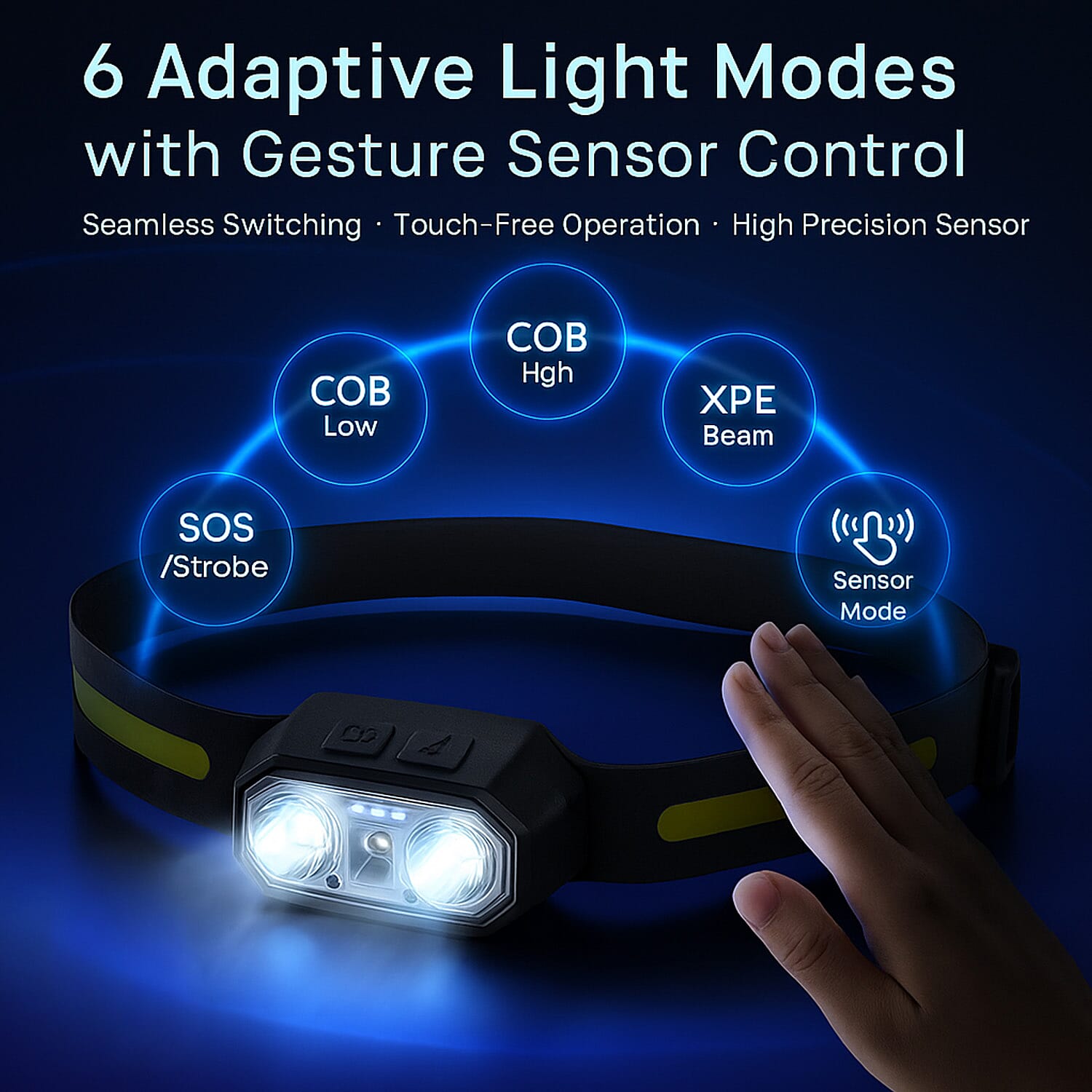 Head Lamp Rechargeable - 6 Modes - One Size - Black