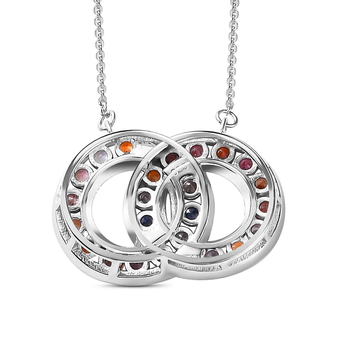 Multi Sapphire Circular Necklace With Lobaster Clasp (Size - 20) in Rhodium Overlay Sterling Silver 2.16 Ct,