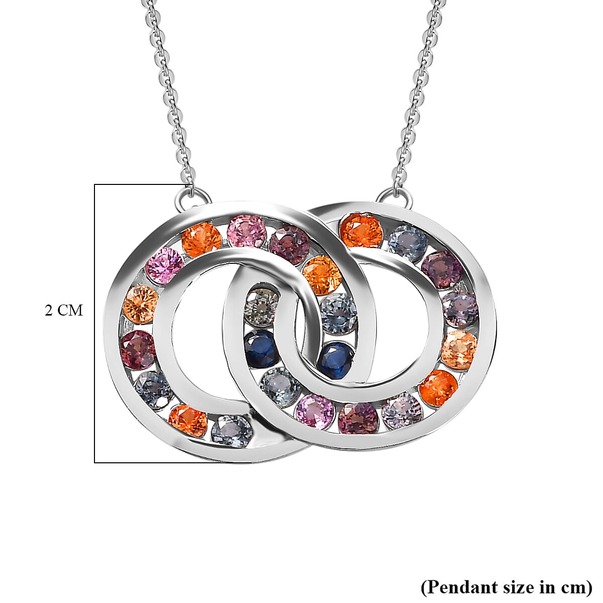 Multi Sapphire Circular Necklace With Lobaster Clasp (Size - 20) in Rhodium Overlay Sterling Silver 2.16 Ct,