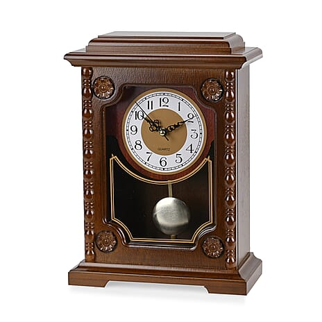 Youngtown Quartz Movt. Octagonal Pendulum Table Clock (Battery not inc.) - Brown