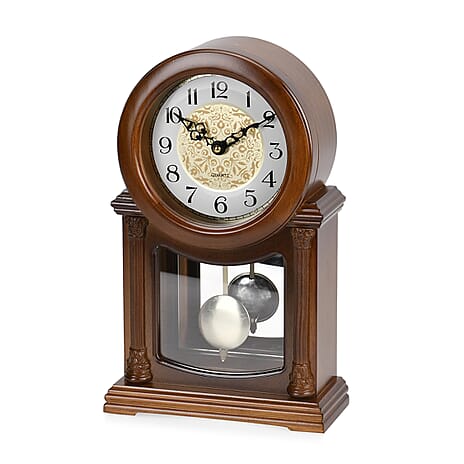 Antique Style Wooden Carriage Clock  - Round