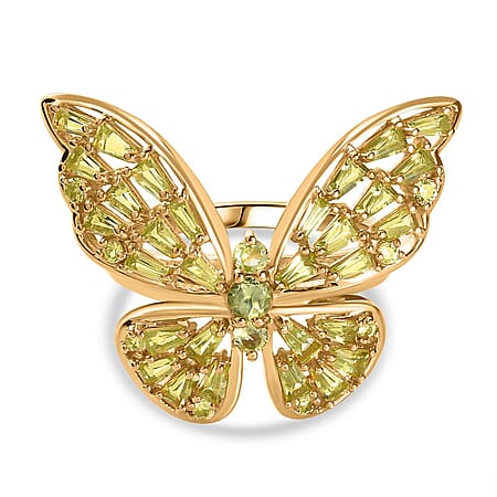 GP Italian Garden Collection - Hebei Peridot Butterfly Ring in 18K Yellow Gold Vermeil Plated Sterling Silver 2.22 Ct, Silver Wt. 6.33 GM