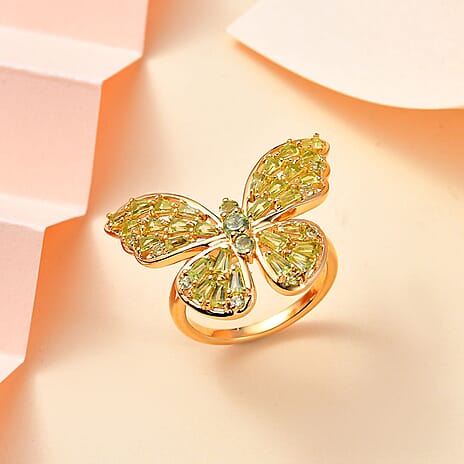 GP Italian Garden Collection - Hebei Peridot Ring in 18K YG Vermeil Plated Sterling Silver 2.22 Ct, Silver Wt. 6.33 GM