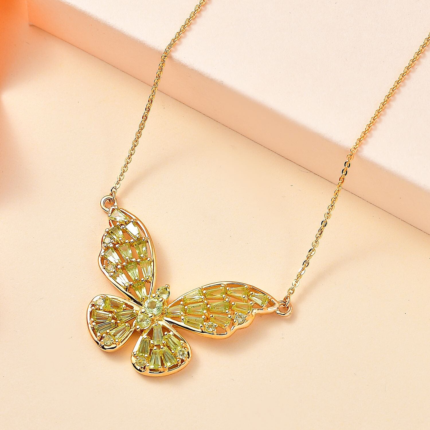 GP Italian Garden Collection - Hebei Peridot Necklace (Size - 20) in 18K YG Vermeil Plated Sterling Silver 2.22 Ct, Silver Wt. 5.31 Gms