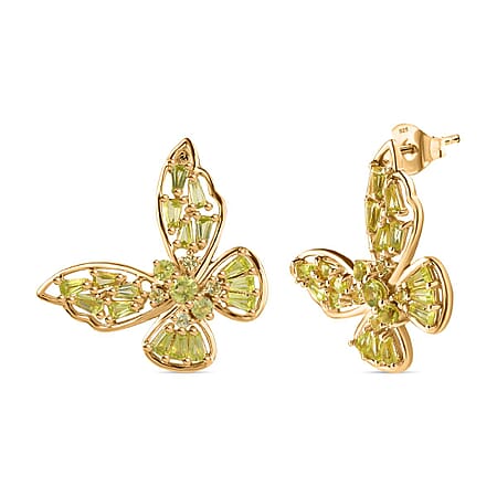 GP Italian Garden Collection - Hebei Peridot Butterfly Earrings in 18K Yellow Gold Vermeil Plated Sterling Silver 2.60 Ct