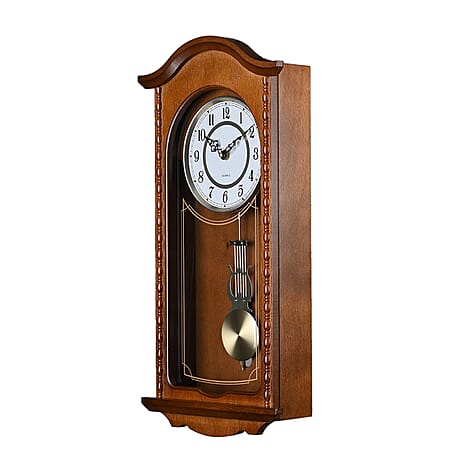 Vintage Home Decor Luxury Range - Antique Style Wooden Carriage Clock with Swinging Pendulum  (Size 27x56x1 cm) - Brown