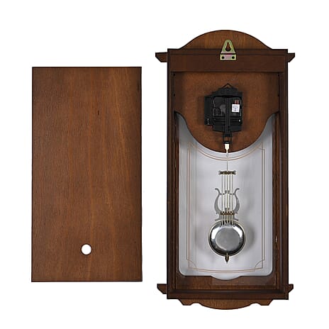 Vintage Home Decor Luxury Range - Antique Style Wooden Carriage Clock with Swinging Pendulum  (Size 27x56x1 cm) - Brown