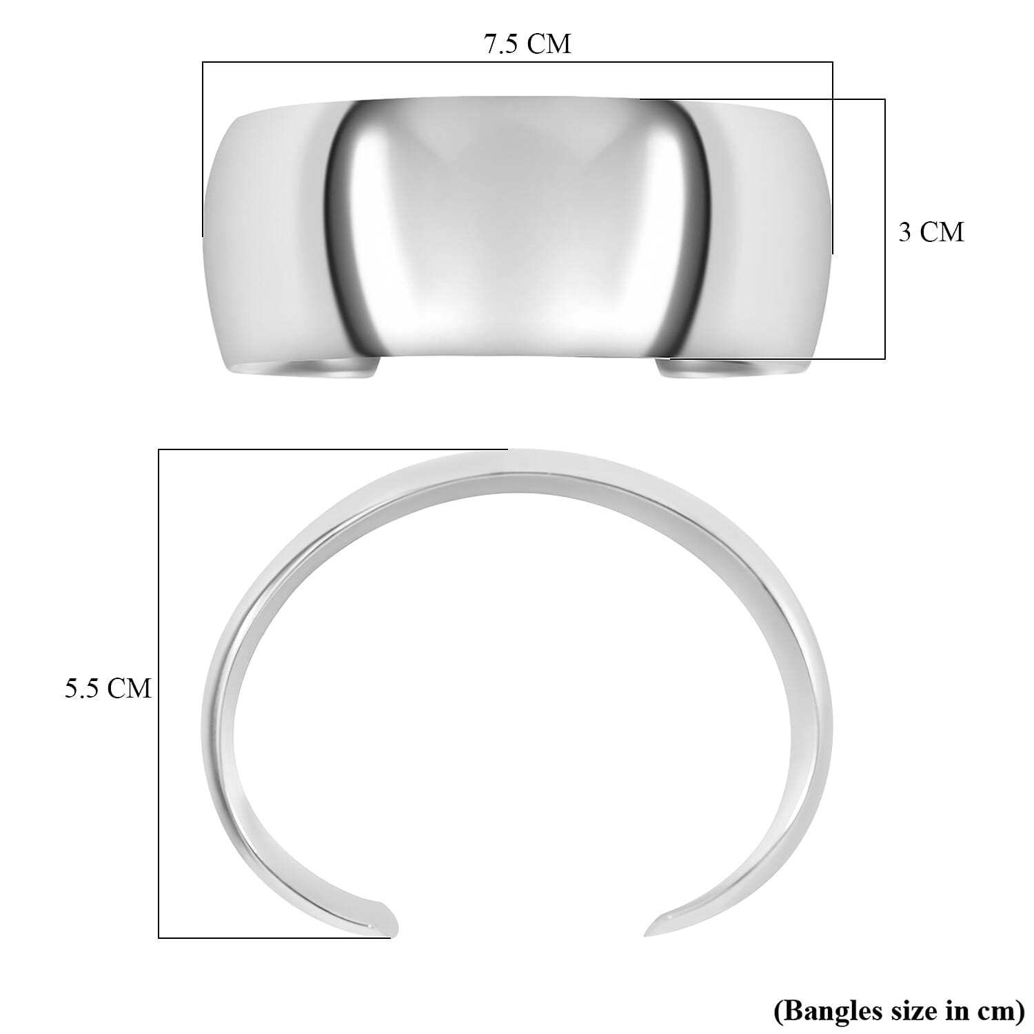 Big Silver Cuff Bangle (Size 7.5), Silver Wt. 28.56 Gms.