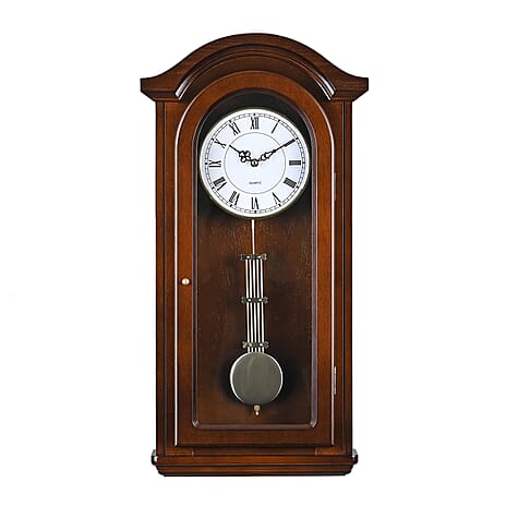 Vintage Home Decor Luxury Range - Antique Style Wooden Carriage Clock with Swinging Pendulum  (Size 27x56x1 cm) - Dark Brown