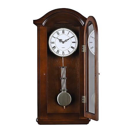 Vintage Home Decor Luxury Range - Antique Style Wooden Carriage Clock with Swinging Pendulum  (Size 27x56x1 cm) - Dark Brown