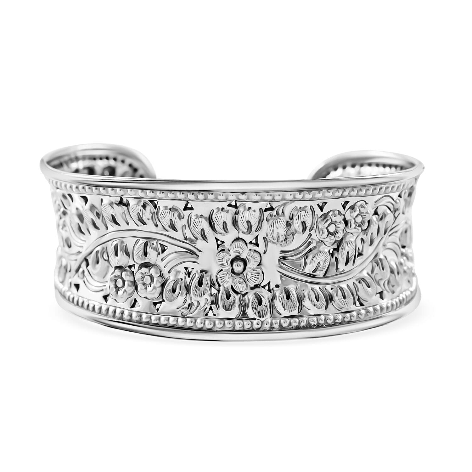 Royal Bali Collection - Sterling Silver Vintage Design Floral Bangle, Silver Wt. 28.00 Gms.- Limited Stock