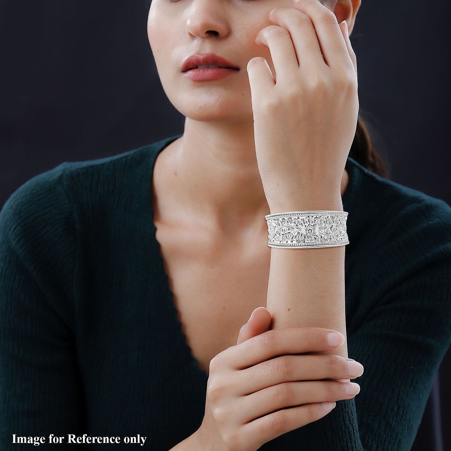 Royal Bali Collection - Sterling Silver Vintage Design Floral Bangle, Silver Wt. 28.00 Gms.- Limited Stock