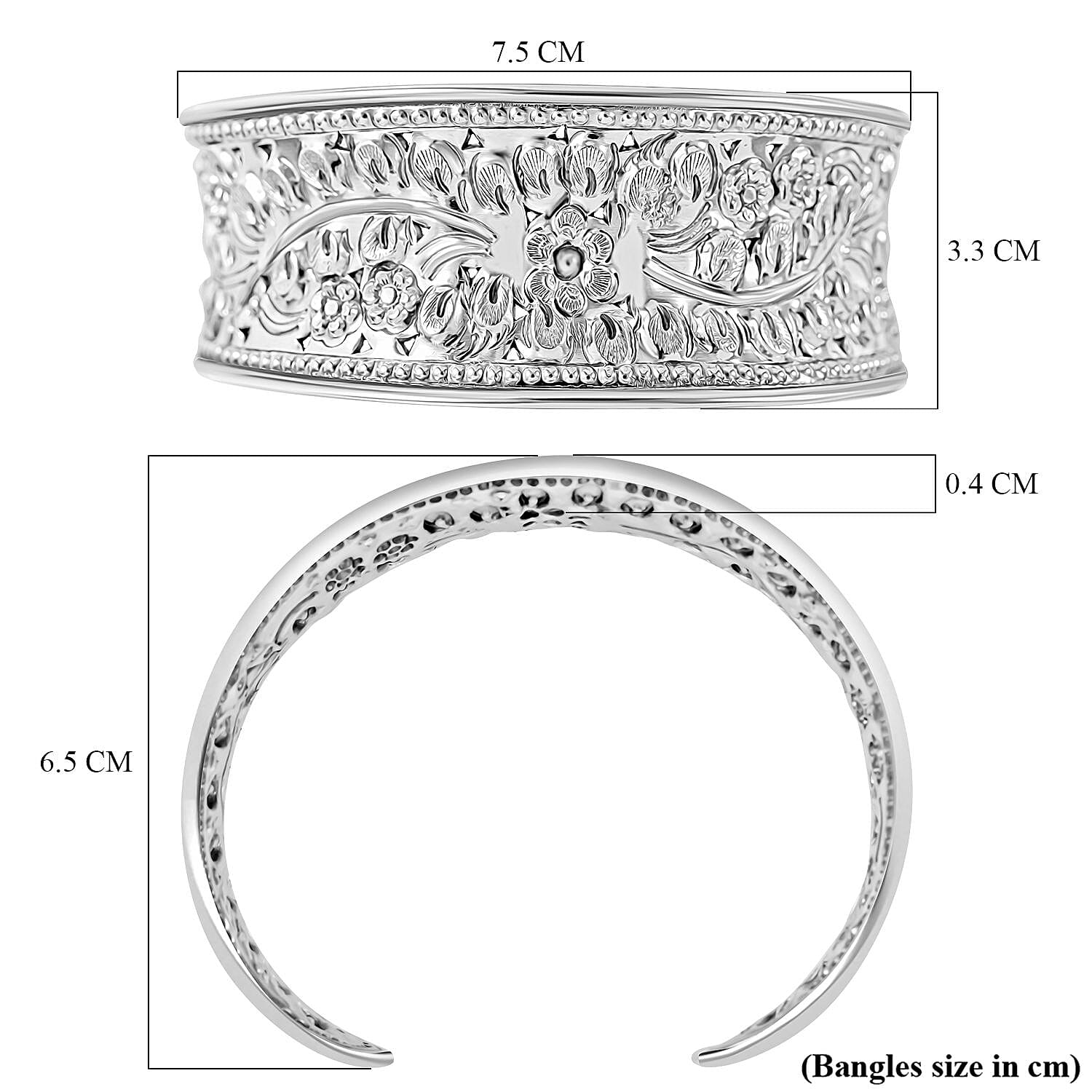Royal Bali Collection - Sterling Silver Vintage Design Floral Bangle, Silver Wt. 28.00 Gms.- Limited Stock