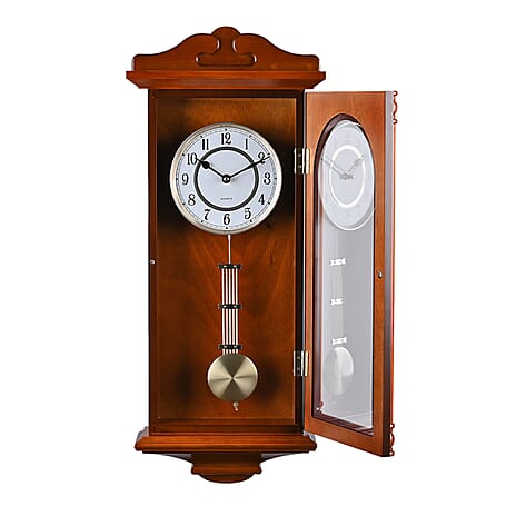 Vintage Home Decor Luxury Range - Antique Style Wooden Carriage Clock with Swinging Pendulum  (Size 27x56x1 cm) - Orange