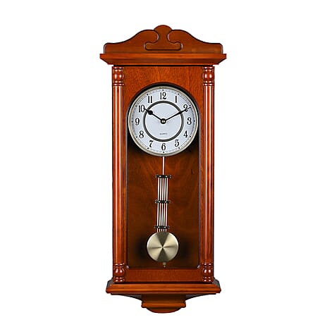 Last in Stock - Vintage Home Decor Luxury Range - Antique Style Wooden Carriage Clock with Swinging Pendulum  (Size 27x56x1 cm) - Orange