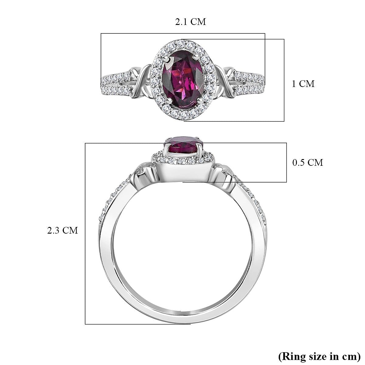 Natural Ember Garnet, Natural White Zircon Ring in Rhodium Overlay Sterling Silver 1.83 ct Natural Ember Garnet, Natural White Zircon Ring in Rhodium Overlay Sterling Silver 1.83 ct