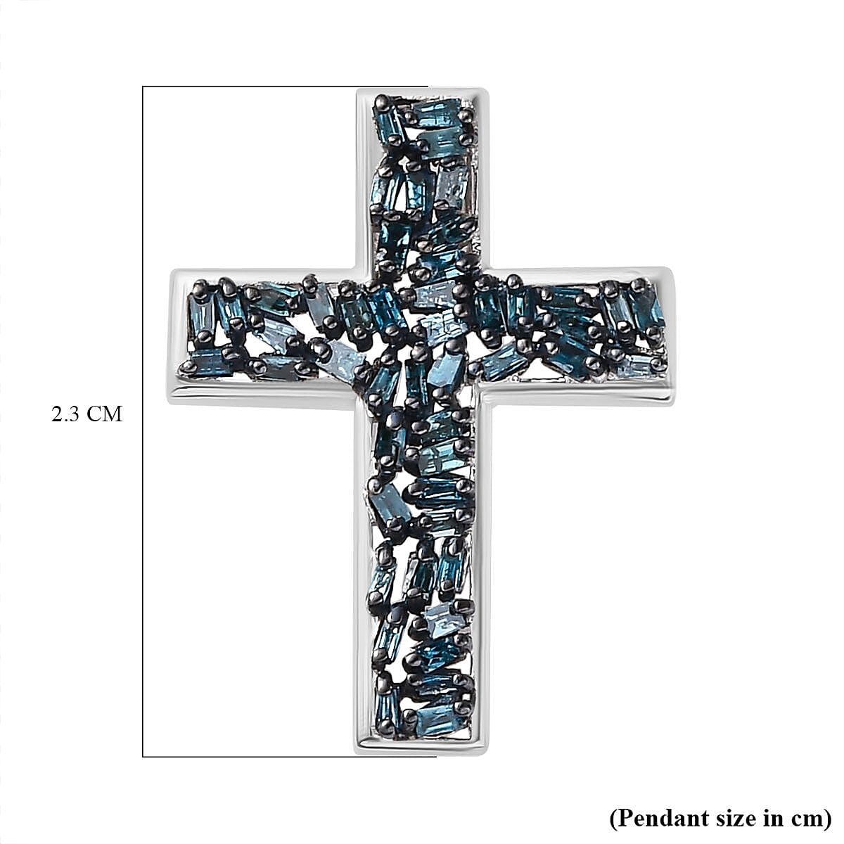 Designer Inspired Closeout - Blue Diamond Cross Pendant in Rhodium Overlay Sterling Silver 0.25 ct