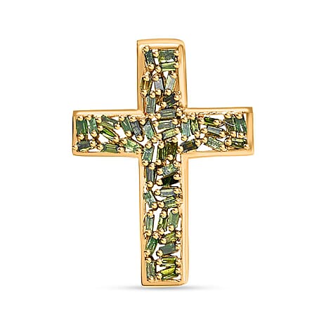 Designer Inspired Closeout - Green Diamond  Cross Pendant in 18K YG Vermeil Sterling Silver 0.25 ct