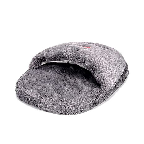 Soft Plush Foot Warmer Foot pad with heart and home embroidery (Size 35x27 cm) - Grey