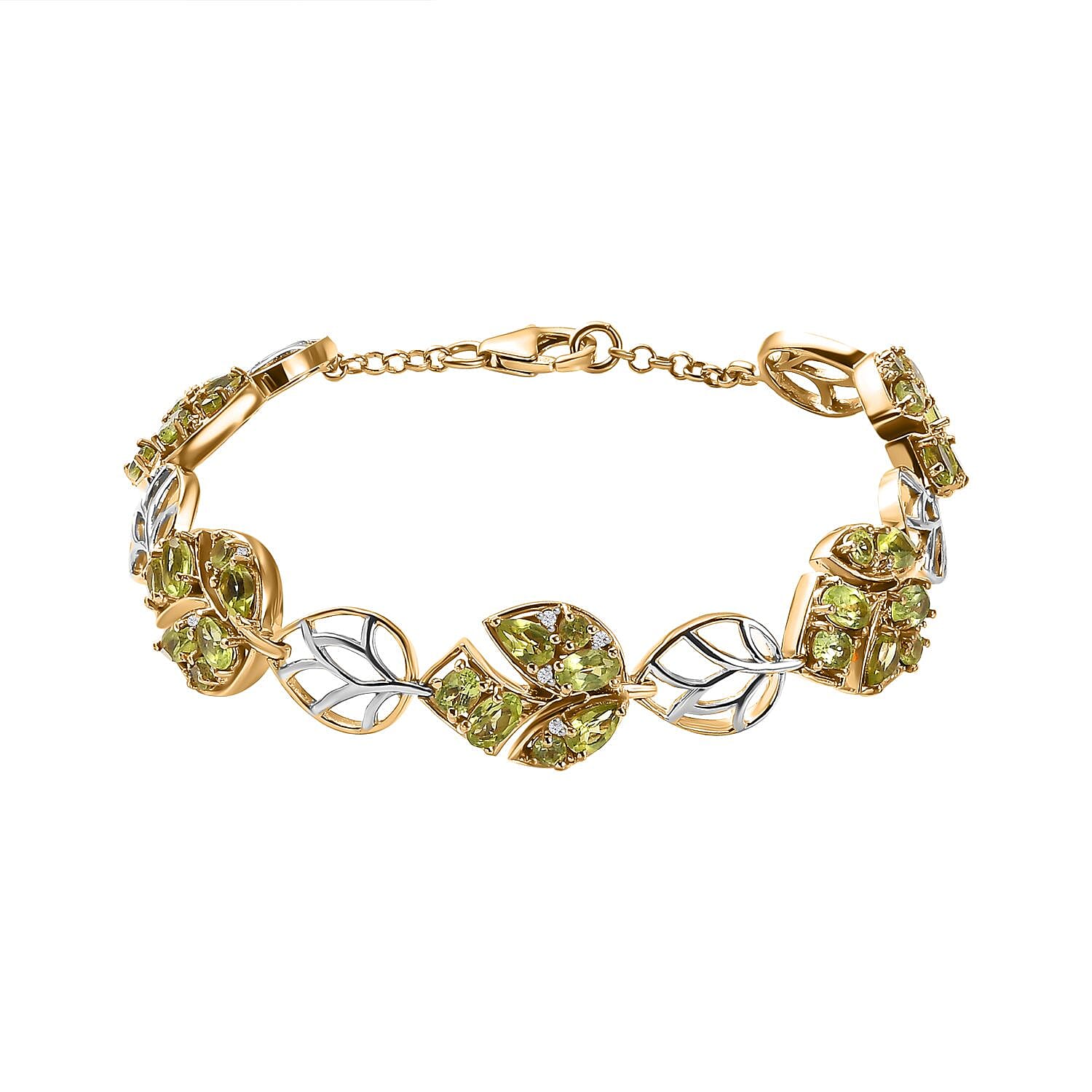 GP Italian Garden Collection -Natural Hebei Peridot ,  Blue Sapphire ,  White Zircon  Fancy Bracelet (Size - 7.5)  in  18K Vermeil Overlay  Sterling Silver,  Silver Wt. 19.56 Gms  7.210  Ct.