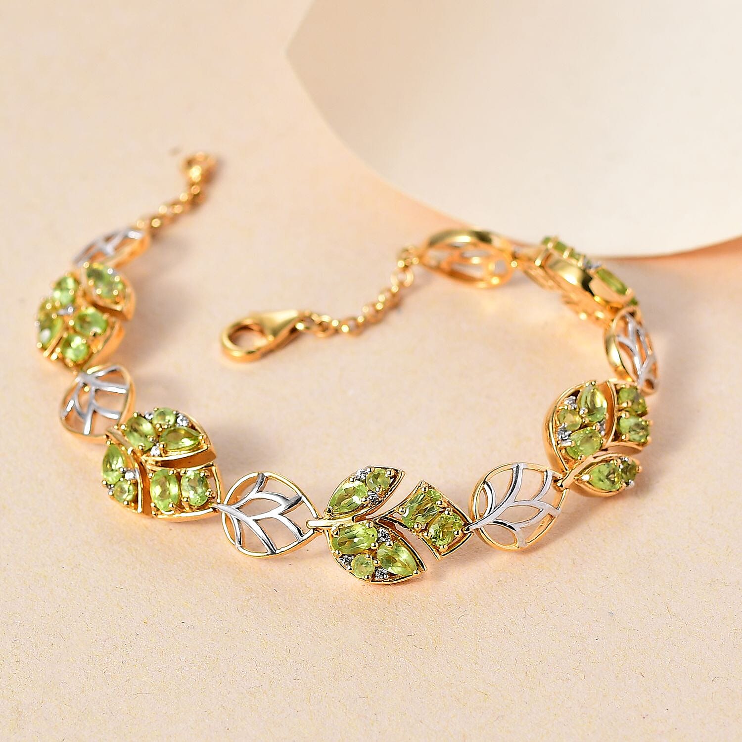 GP Italian Garden Collection -Natural Hebei Peridot ,  Blue Sapphire ,  White Zircon  Fancy Bracelet (Size - 7.5)  in  18K Vermeil Overlay  Sterling Silver,  Silver Wt. 19.56 Gms  7.210  Ct.