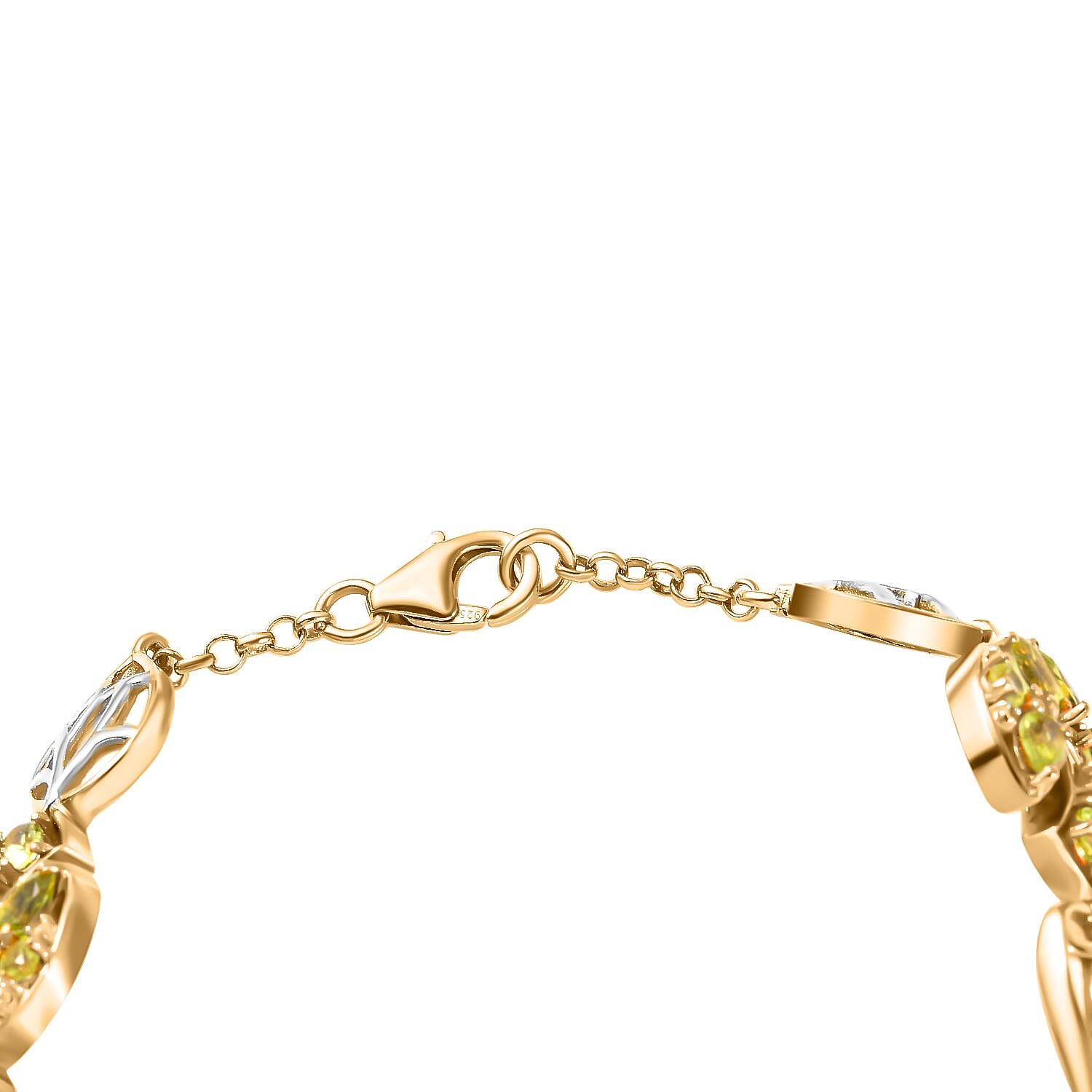 GP Italian Garden Collection -Natural Hebei Peridot ,  Blue Sapphire ,  White Zircon  Fancy Bracelet (Size - 7.5)  in  18K Vermeil Overlay  Sterling Silver,  Silver Wt. 19.56 Gms  7.210  Ct.