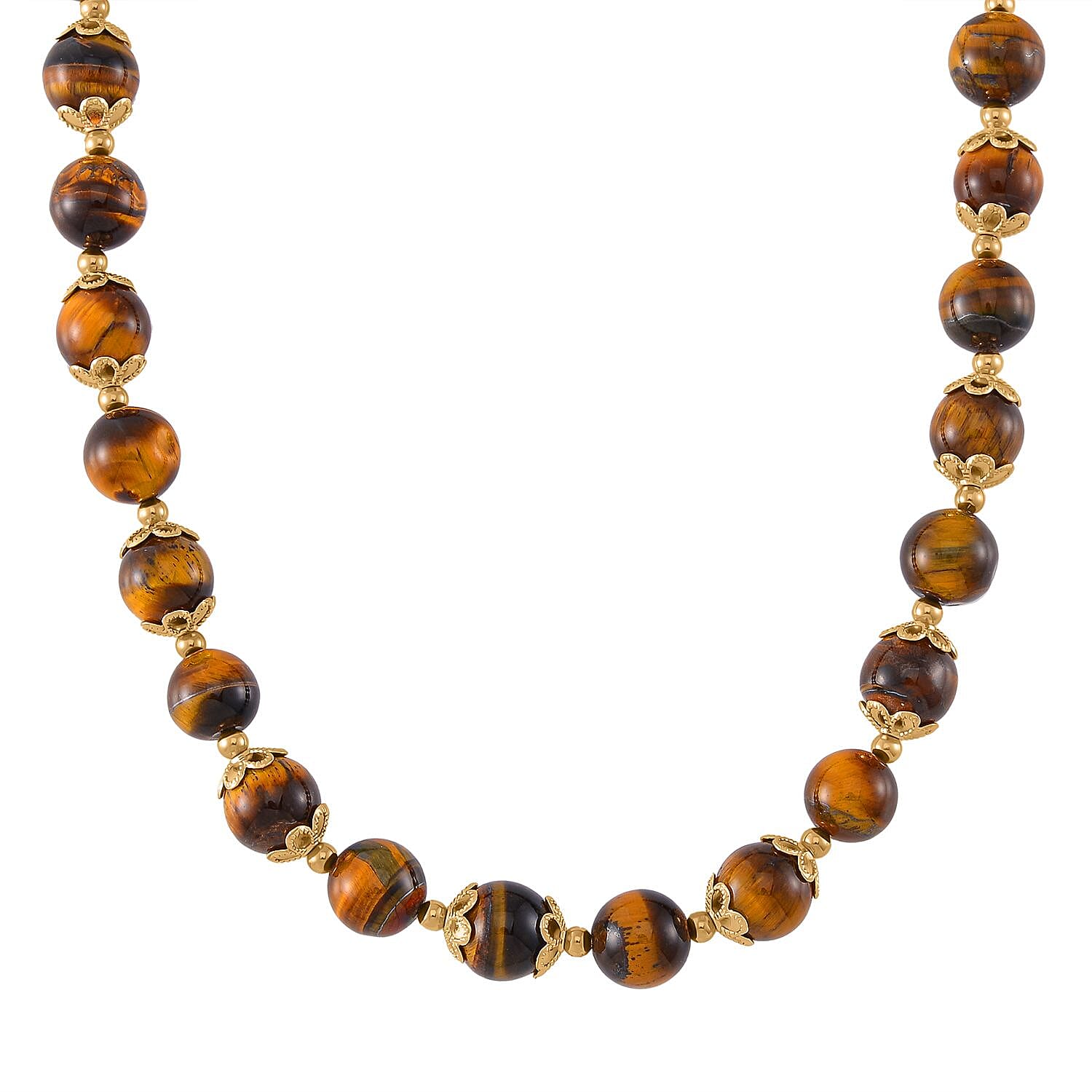 Tiger Eye Necklace (Size - 18-2 Ext) with Lobster Clasp & Charm 420.00 Ct.