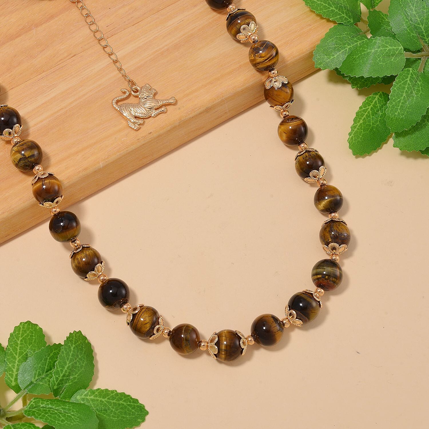 Tiger Eye Necklace (Size - 18-2 Ext) with Lobster Clasp & Charm 420.00 Ct.