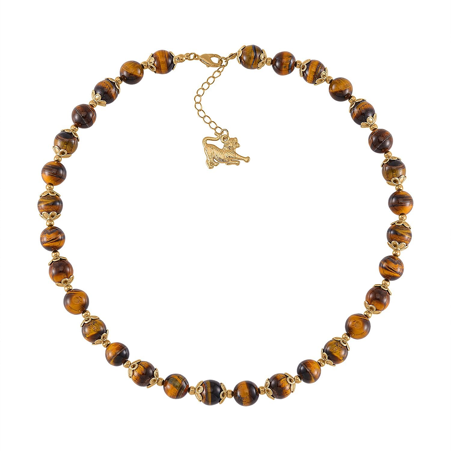 Tiger Eye Necklace (Size - 18-2 Ext) with Lobster Clasp & Charm 420.00 Ct.