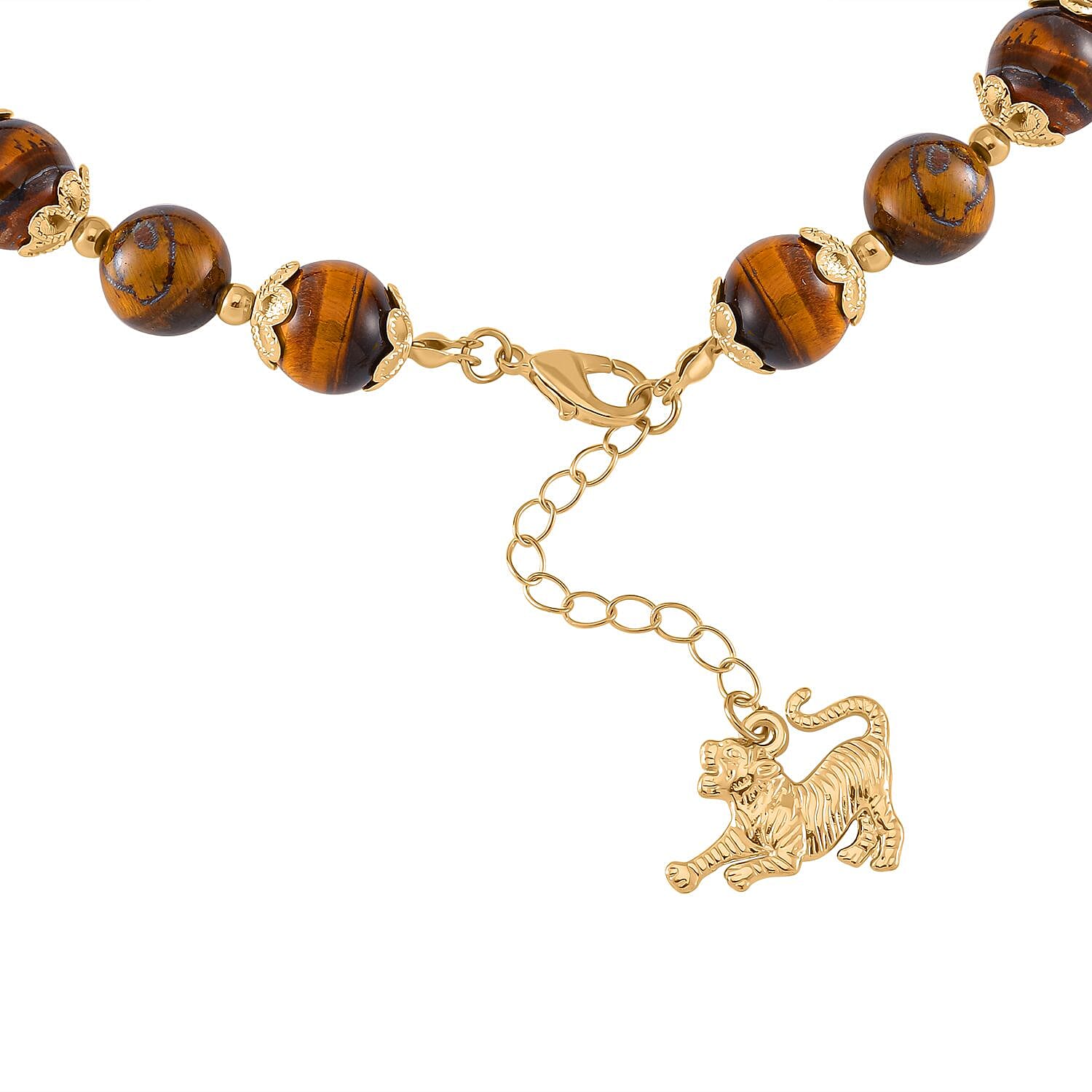 Tiger Eye Necklace (Size - 18-2 Ext) with Lobster Clasp & Charm 420.00 Ct.