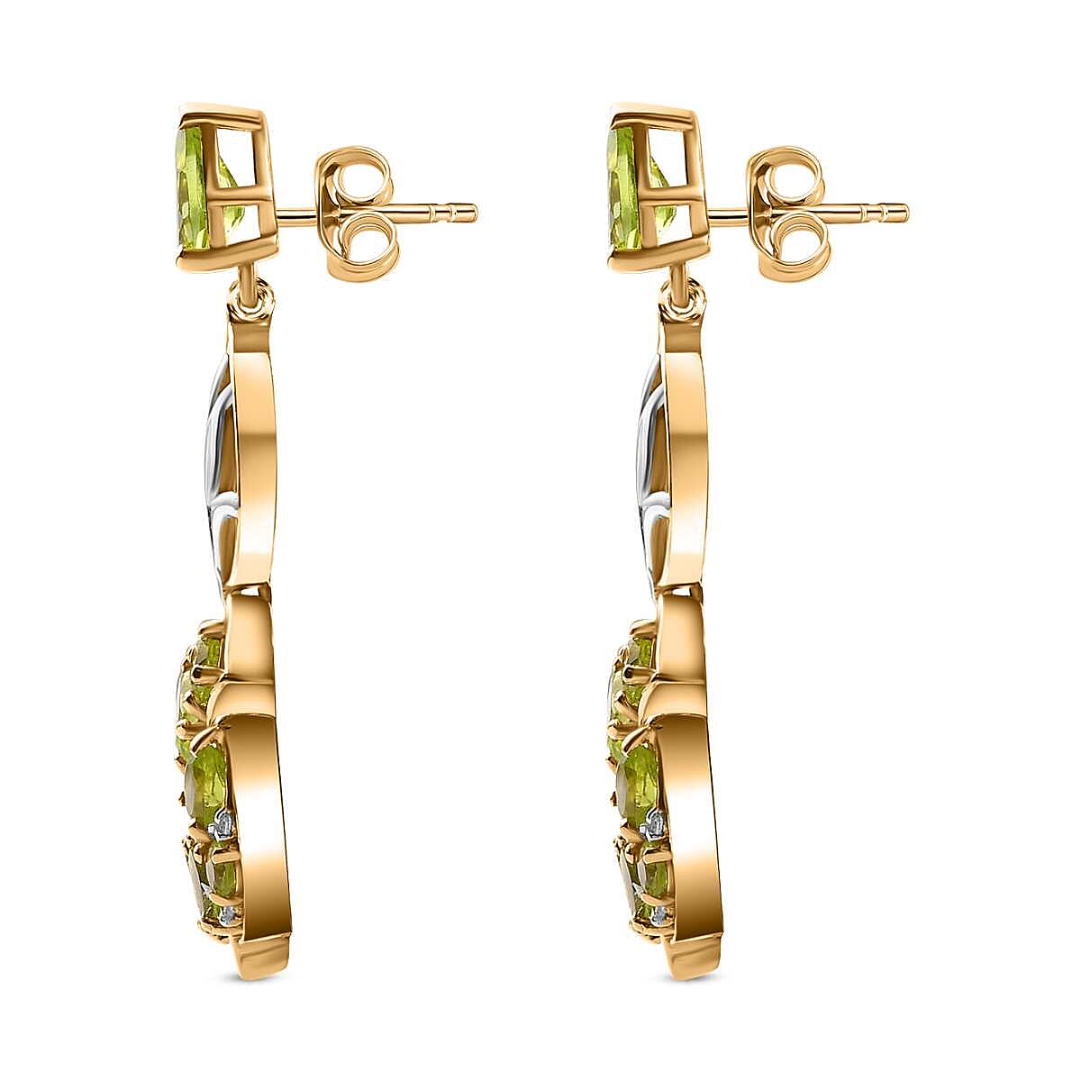GP Italian Garden Collection - Natural Hebei Peridot ,  Blue Sapphire ,  White Zircon  Dangling Earring in 18K Vermeil YG and Platinum Plated Sterling Silver 3.76 ct,  Silver Wt. 5.48 Gms  4.304  Ct.