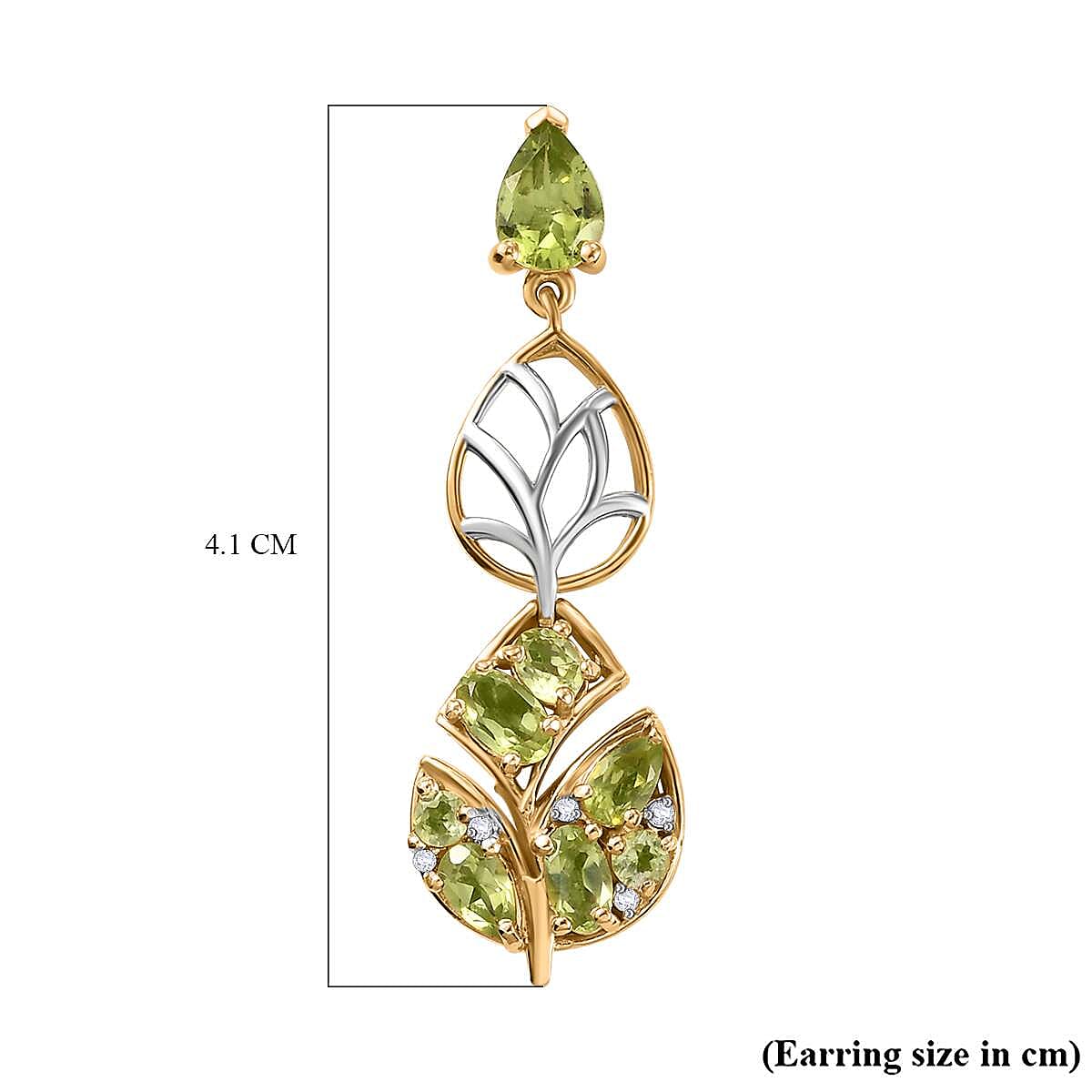 GP Italian Garden Collection - Natural Hebei Peridot ,  Blue Sapphire ,  White Zircon  Dangling Earring in 18K Vermeil YG and Platinum Plated Sterling Silver 3.76 ct,  Silver Wt. 5.48 Gms  4.304  Ct.