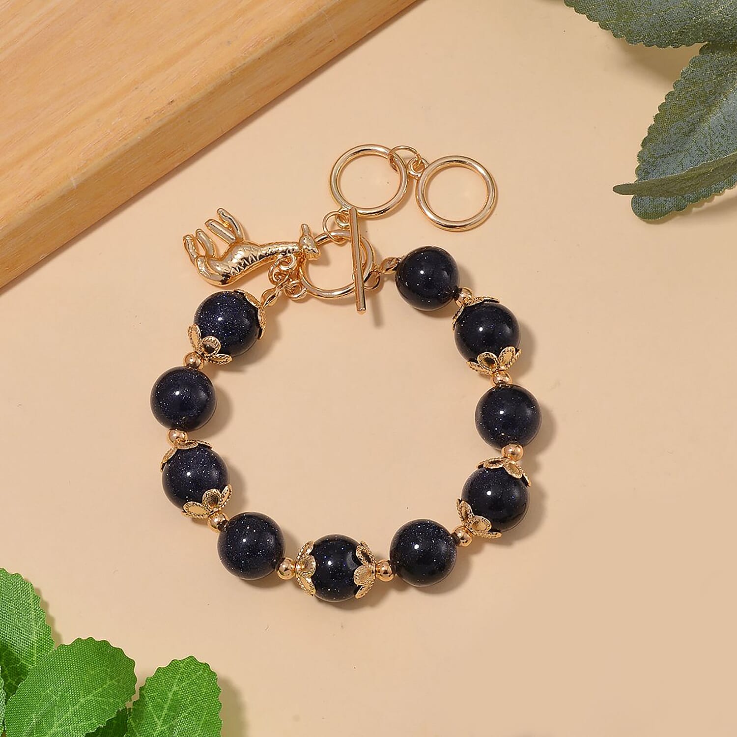 Beaded Bracelet (Size - 7.5) With T Bar Clasp and Charm 