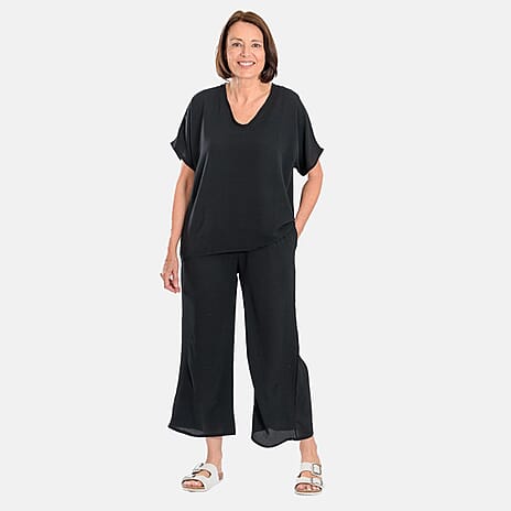 Firenzaa Crepe Trouser and Top (Size L) - Black