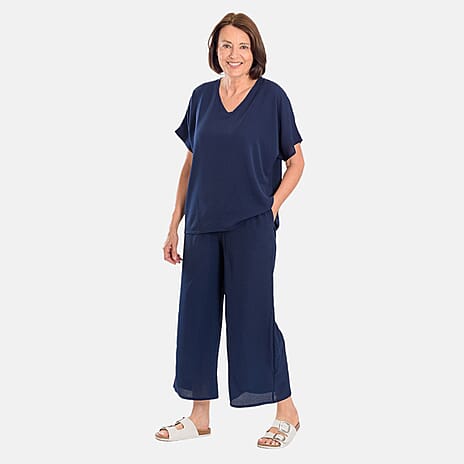 Firenzaa Crepe Trouser and Top (Size L) - Navy