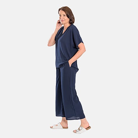 Firenzaa Crepe Trouser and Top (Size L) - Navy