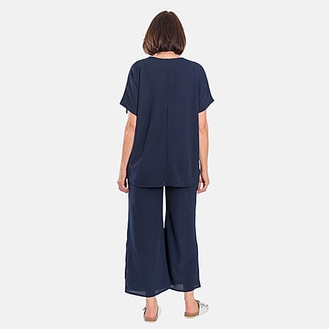 Firenzaa Crepe Trouser and Top (Size L) - Navy