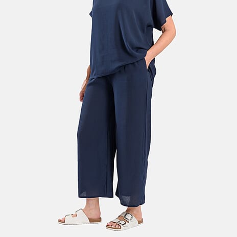 Firenzaa Crepe Trouser and Top (Size L) - Navy
