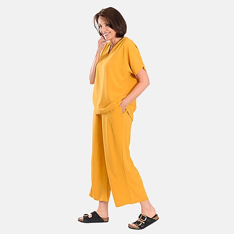 Firenzaa Crepe Trouser and Top (Size L) - Mustard