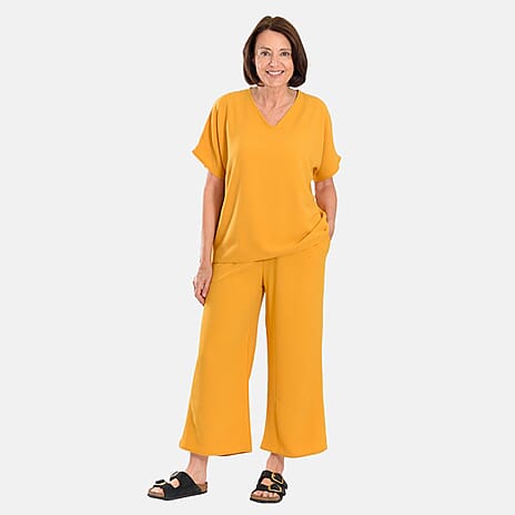 Firenzaa Crepe Trouser and Top (Size S) - Mustard