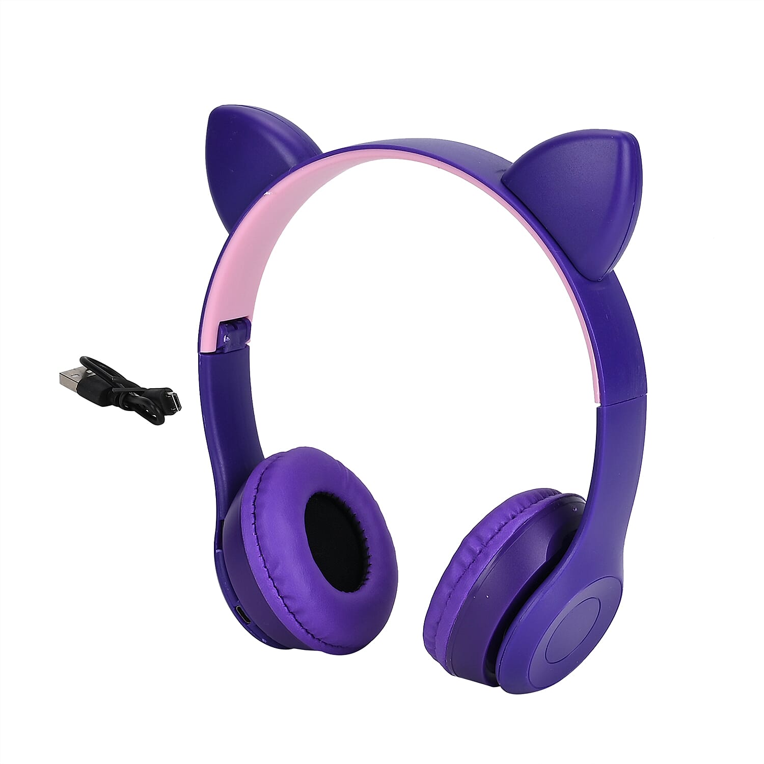 Bluetooth Wireless Cat Ears Headphone with Light - Purple  3hr Charge