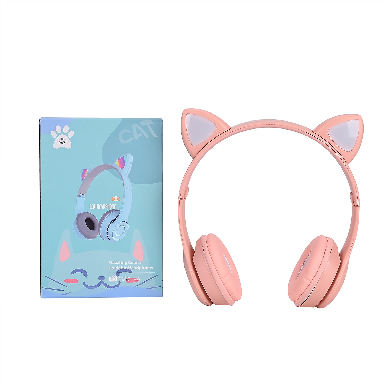 Bluetooth Wireless Cat Ears Headphone with Light - Pink -  3hr Charge