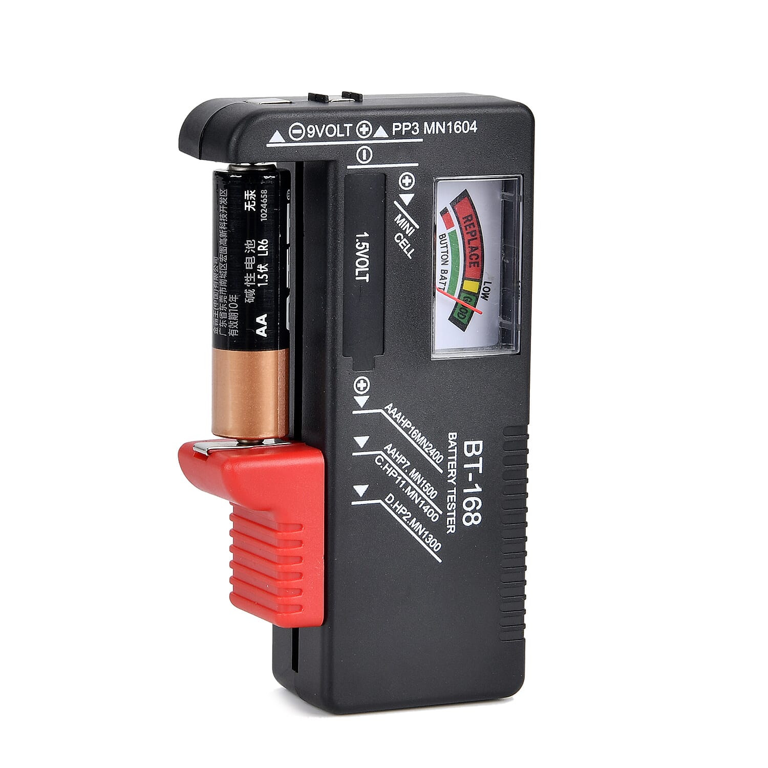 Battery Tester (Works with all Standard - Rechargeable Batteries) - Red - Black