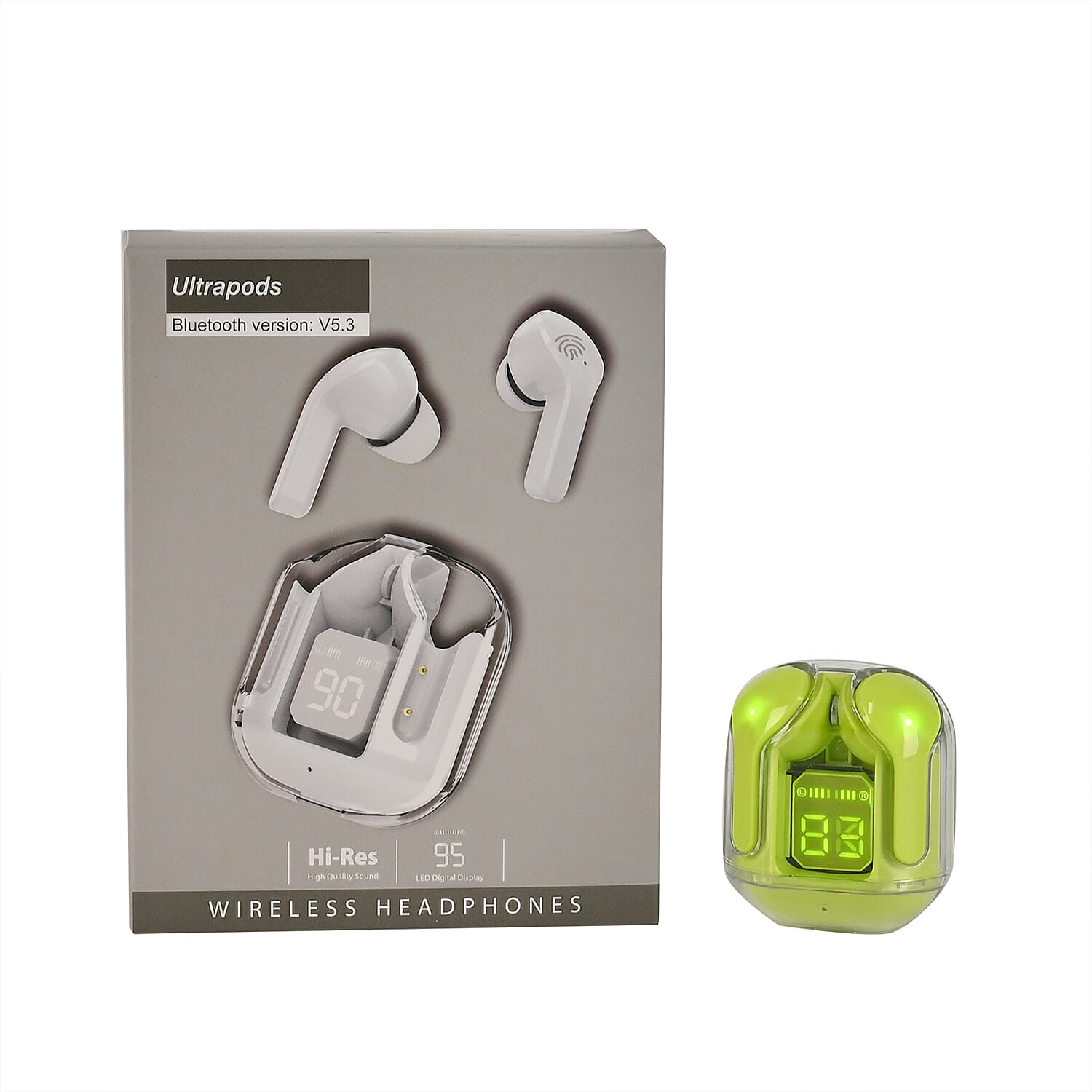 Wireless Bluetooth In-Ear Headphones With Digital LED Battery Display- Green