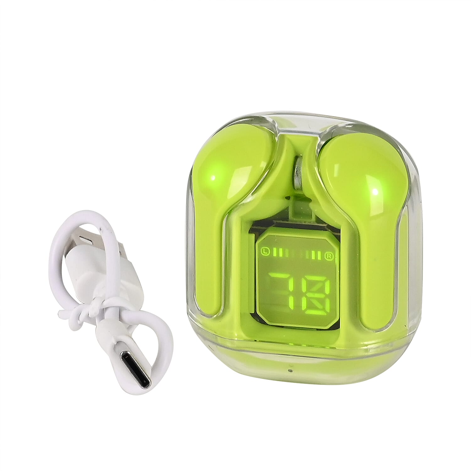 Wireless Bluetooth In-Ear Headphones With Digital LED Battery Display- Green