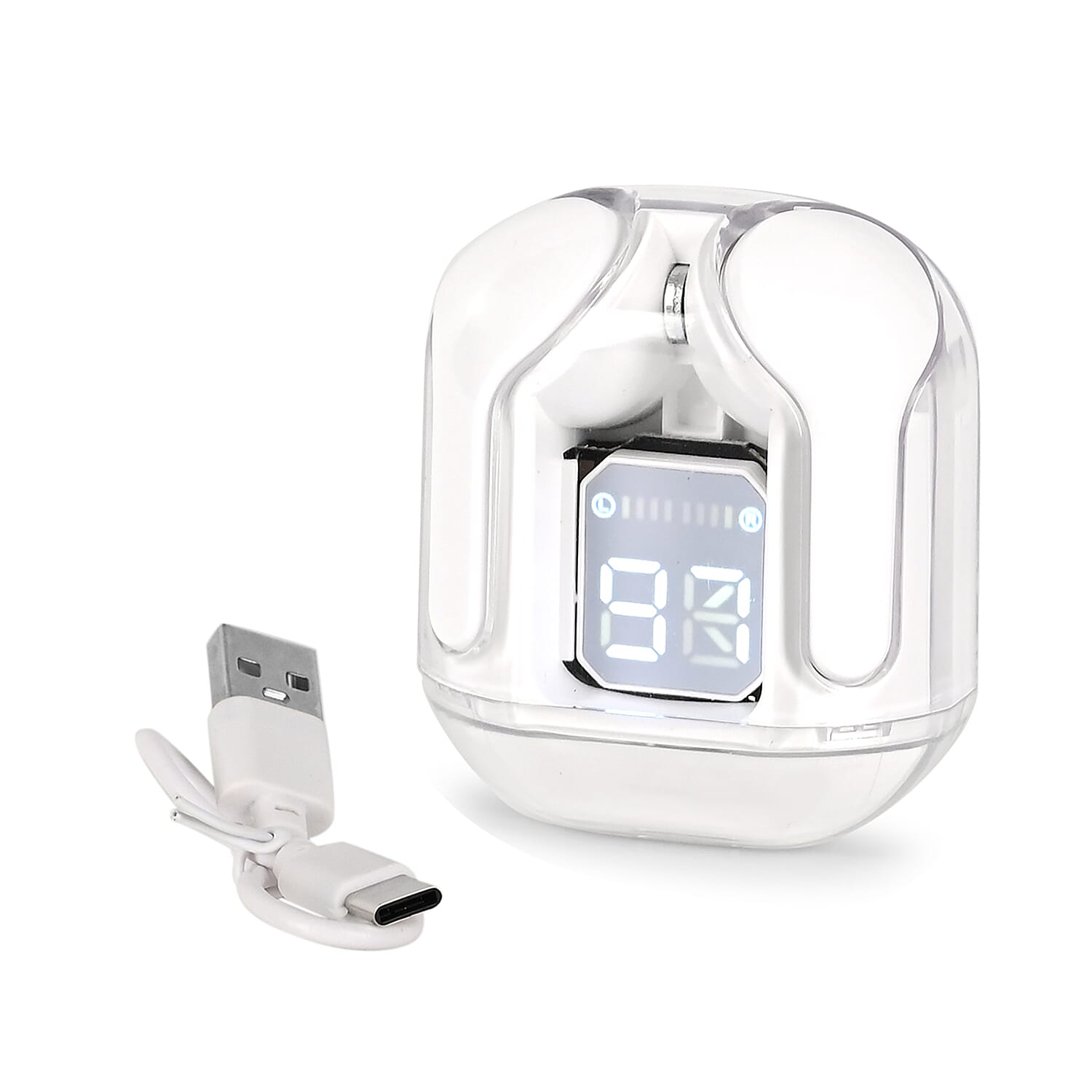 Wireless Bluetooth In-Ear Headphones With Digital LED Battery Display-- White