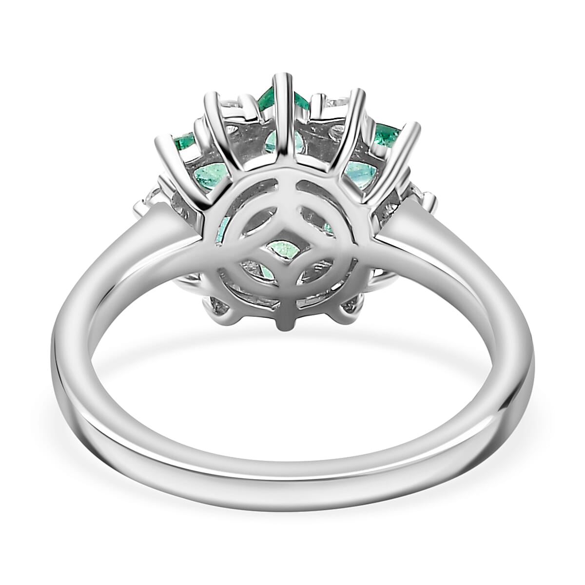 D'Joy AAA Gemfields Emerald & Moissanite Ring in Rhodium Overlay Sterling Silver 1.31 Ct.