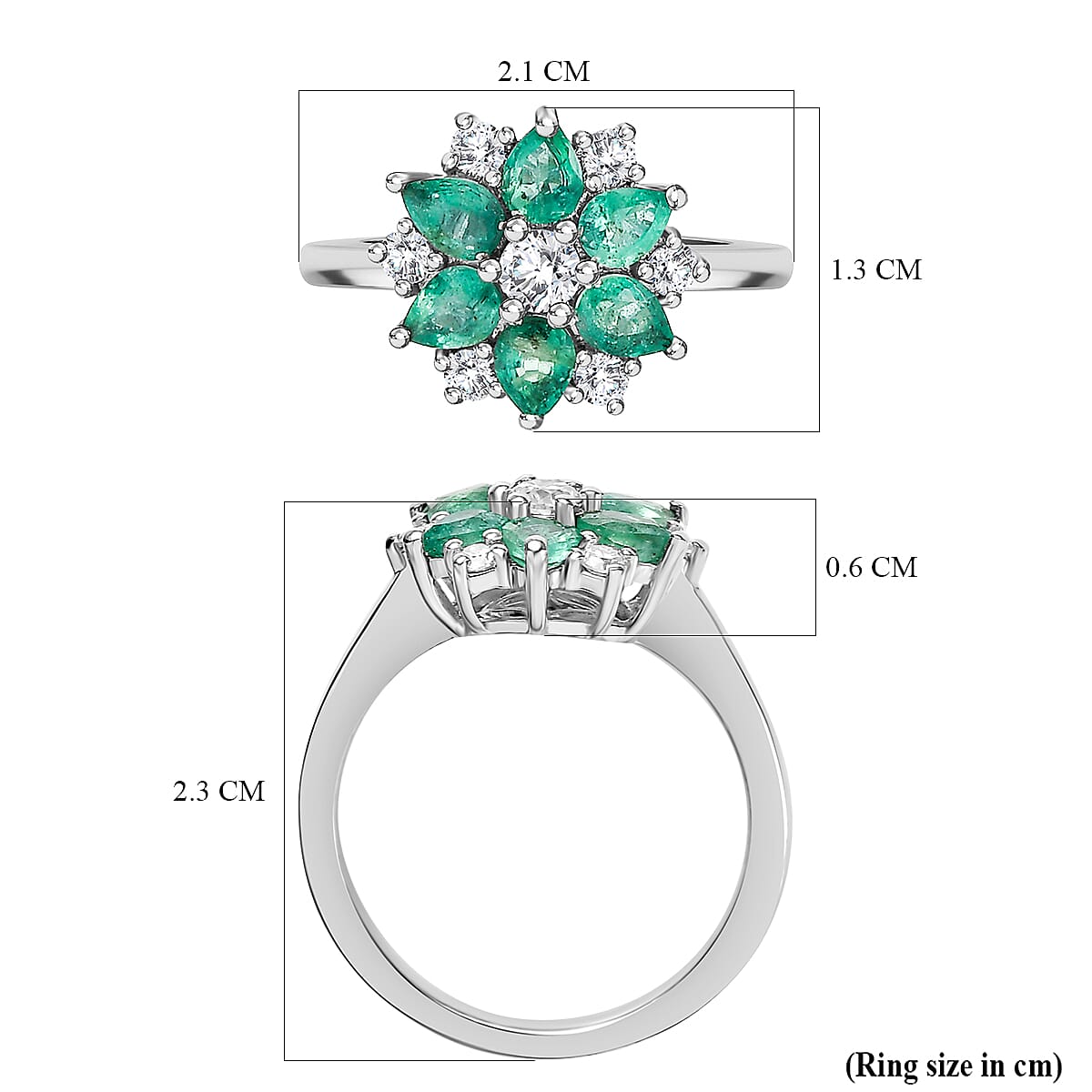D'Joy AAA Gemfields Emerald & Moissanite Ring in Rhodium Overlay Sterling Silver 1.31 Ct.