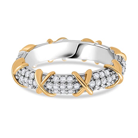 White Cubic Zirconia Ring in Silver & Yellow Gold Tone 0.60 Ct.