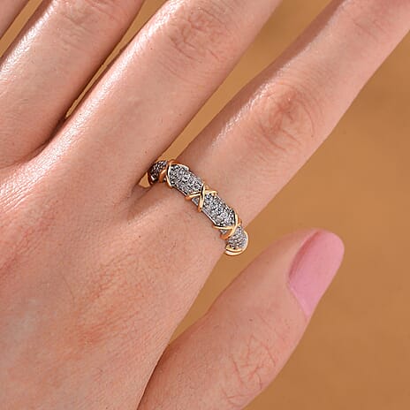 White Cubic Zirconia Ring in Silver & Yellow Gold Tone 0.60 Ct.